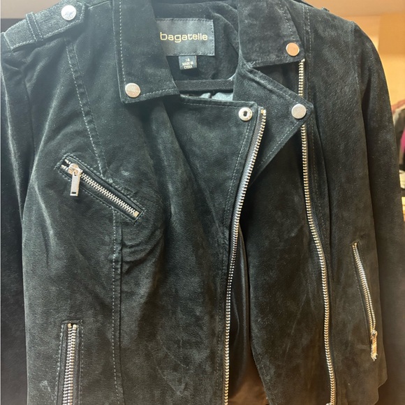 Bagatelle Women's Black Suede Leather Jacket with Silver Accents - Picture 7 of 8